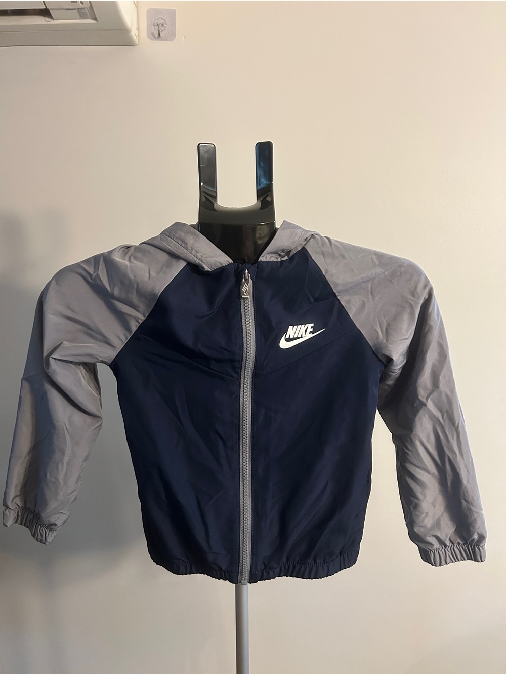 Nike Kids Navy and Gray Hooded Windbreaker Jacket